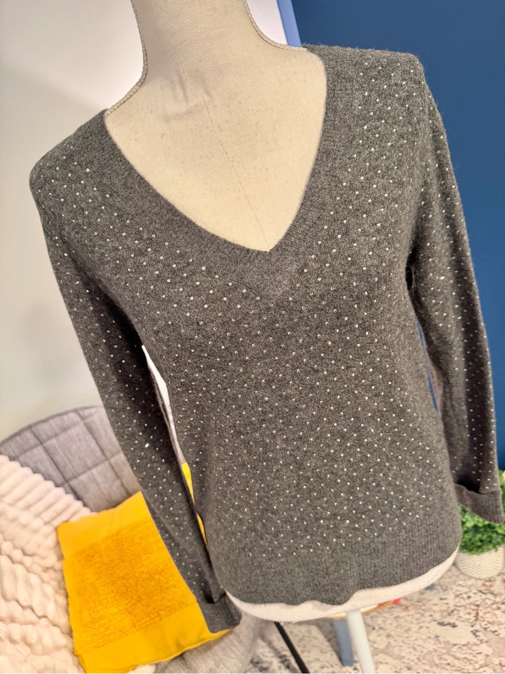 WHBM Gray Rhinestone Wool Blend Sweater XS
